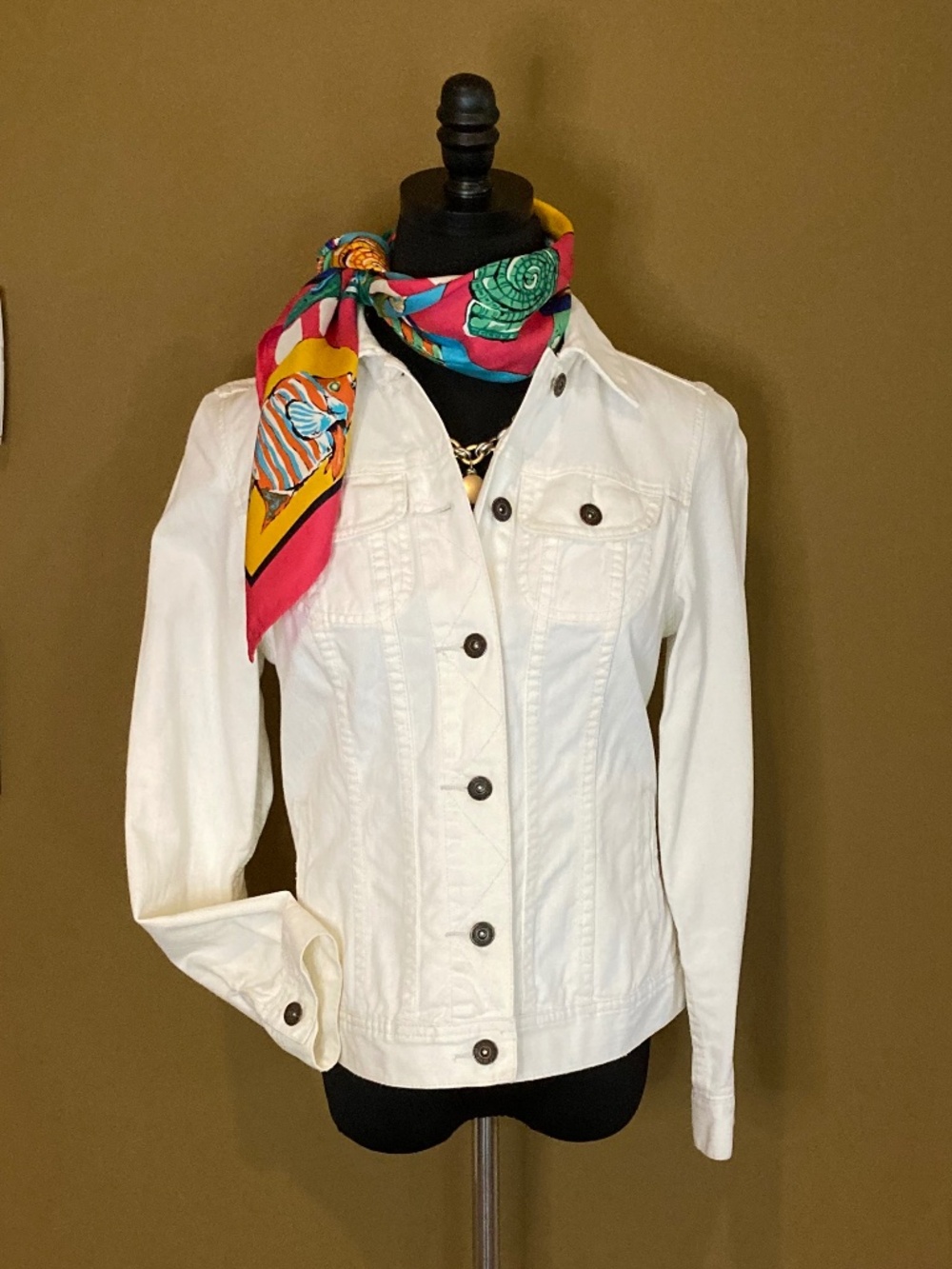 Vintage RUFF HEWN White Denim Jacket Size M